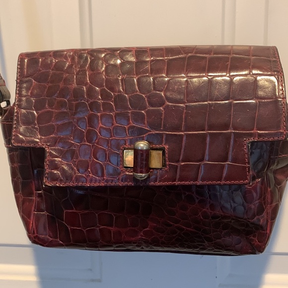 Furla alligator stamped leather shoulder bag